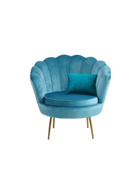 Sillón concha SOFIA terciopelo sala de estar vintage 78x73x78 cm patas doradas