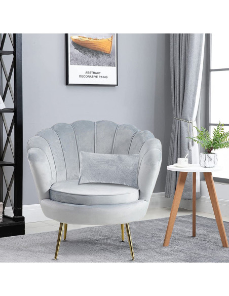 Sillón concha SOFIA terciopelo sala de estar vintage 78x73x78 cm patas doradas