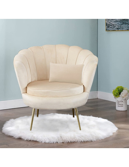 Sillón concha SOFIA terciopelo sala de estar vintage 78x73x78 cm patas doradas