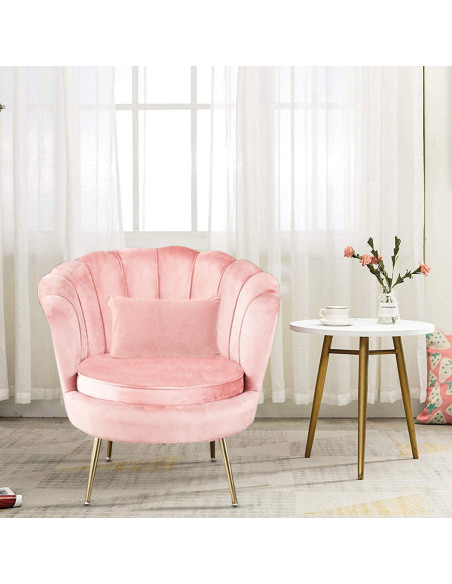 Sillón concha SOFIA terciopelo sala de estar vintage 78x73x78 cm patas doradas