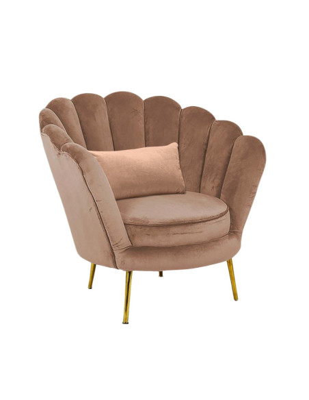 Sillón concha SOFIA terciopelo sala de estar vintage 78x73x78 cm patas doradas