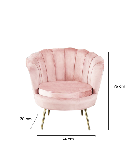 Sillón concha SOFIA terciopelo sala de estar vintage 78x73x78 cm patas doradas