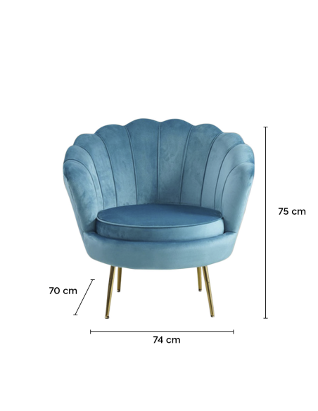 Sillón concha SOFIA terciopelo sala de estar vintage 78x73x78 cm patas doradas