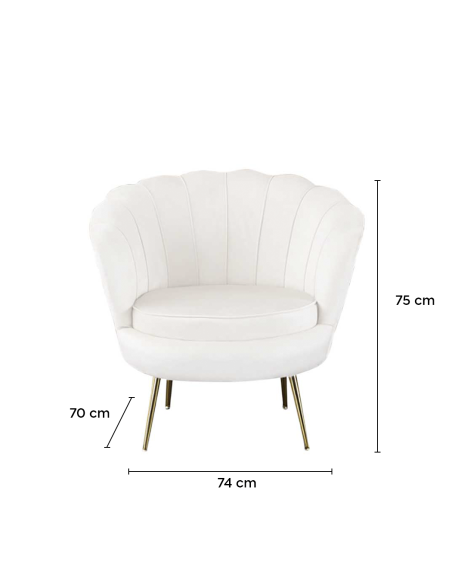 Sillón concha SOFIA terciopelo sala de estar vintage 78x73x78 cm patas doradas