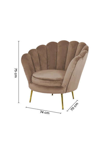Sillón concha SOFIA terciopelo sala de estar vintage 78x73x78 cm patas doradas