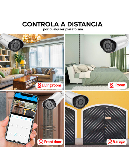 Kit videovigilancia con 8 cámaras H.264 mando distancia por infrarrojos Full HD