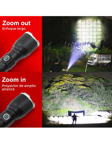 Linterna LED Potente Batería de Litio USB...