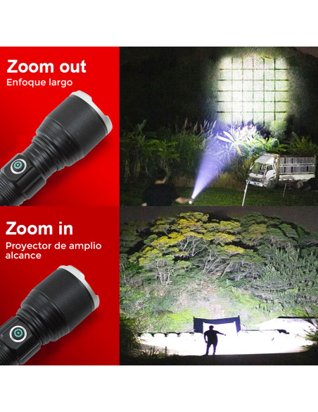 Linterna LED Potente Batería de Litio USB Recargable ZOOM 5m Impermeable