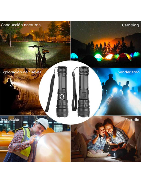Linterna LED Potente Batería de Litio USB Recargable ZOOM 5m Impermeable