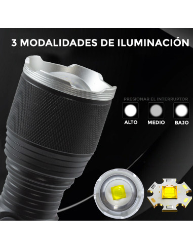 Linterna LED Potente Batería de Litio USB...