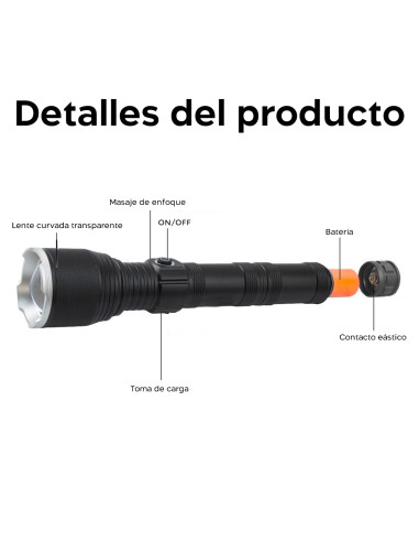 Linterna LED Potente Batería de Litio USB...