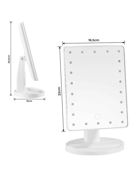 Espejo Cosmético LED Recargable, Portátil de Mesa, Giratorio e Inclinable