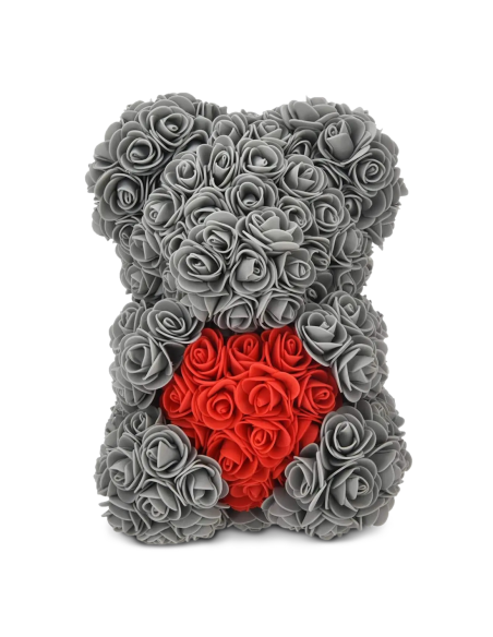 Oso de Rosas Artificiales H25cm con Envase Transparente, Idea de Regalo