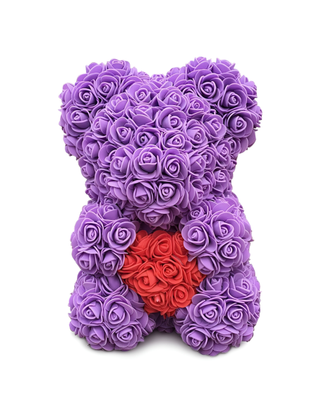 Oso de Rosas Artificiales H25cm con Envase Transparente, Idea de Regalo