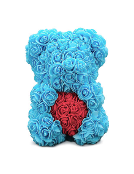 Oso de Rosas Artificiales H25cm con Envase Transparente, Idea de Regalo