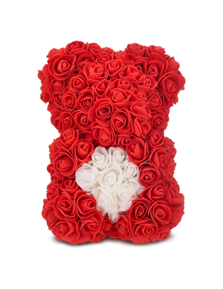 Oso de Rosas Artificiales H25cm con Envase Transparente, Idea de Regalo