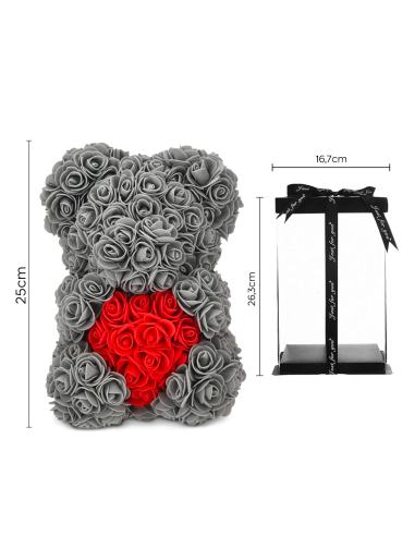 Oso de Rosas Artificiales H25cm con Envase...