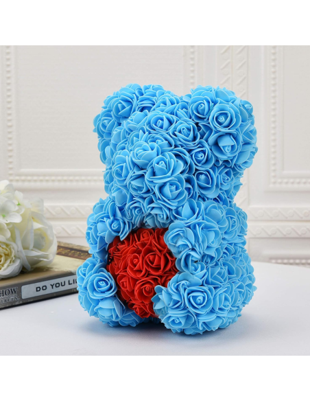 Oso de Rosas Artificiales H25cm con Envase Transparente, Idea de Regalo