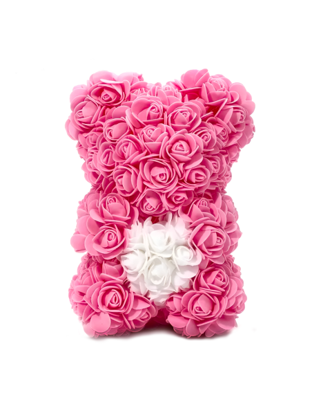 Oso de Rosas Artificiales H25cm con Envase Transparente, Idea de Regalo