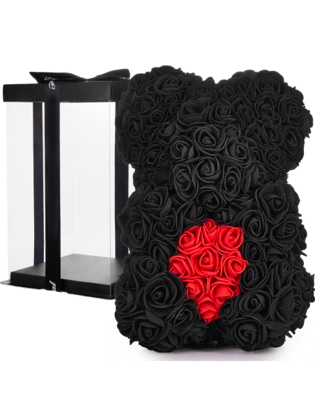 Oso de Rosas Artificiales H25cm con Envase Transparente, Idea de Regalo