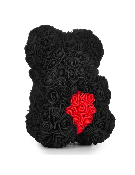 Oso de Rosas Artificiales H25cm con Envase Transparente, Idea de Regalo