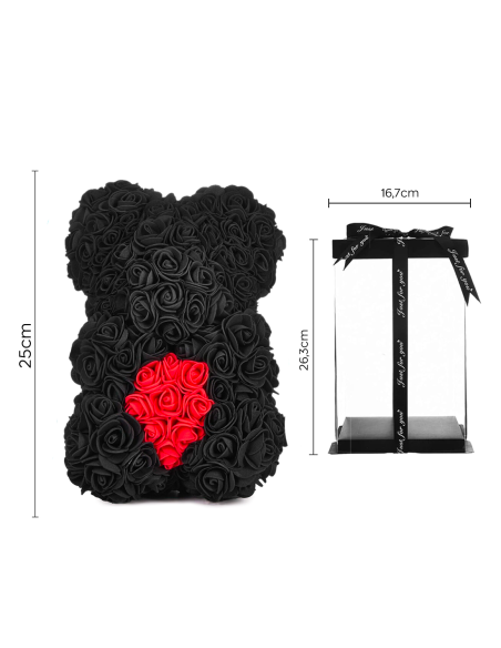 Oso de Rosas Artificiales H25cm con Envase Transparente, Idea de Regalo
