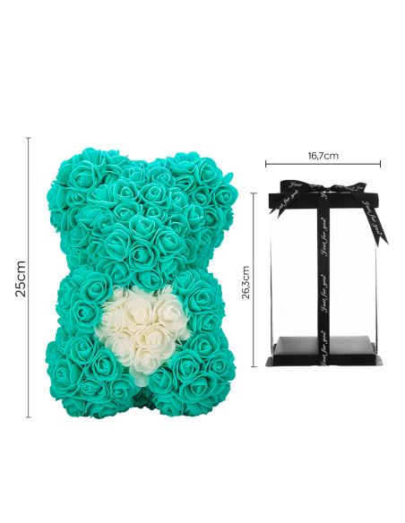 Oso de Rosas Artificiales H25cm con Envase Transparente, Idea de Regalo
