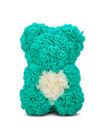 Oso de Rosas Artificiales H25cm con Envase Transparente, Idea de Regalo