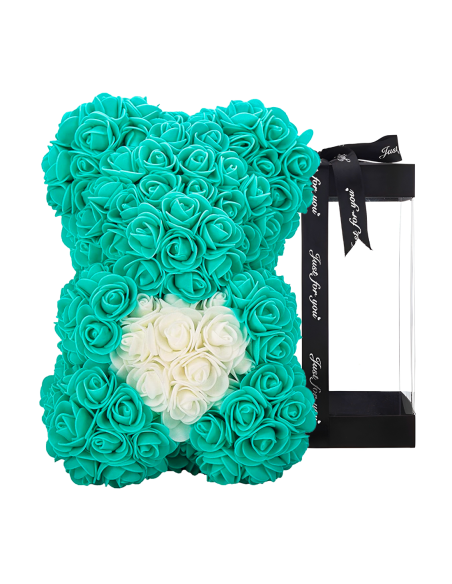 Oso de Rosas Artificiales H25cm con Envase Transparente, Idea de Regalo