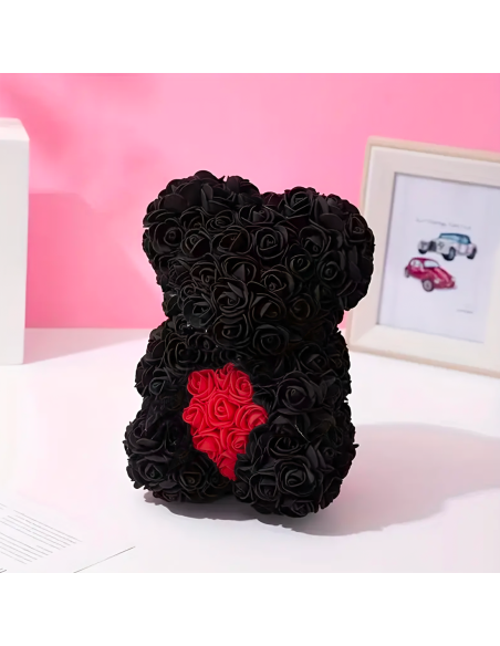 Oso de Rosas Artificiales H25cm con Envase Transparente, Idea de Regalo