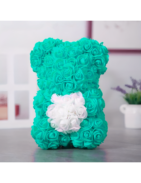 Oso de Rosas Artificiales H25cm con Envase Transparente, Idea de Regalo