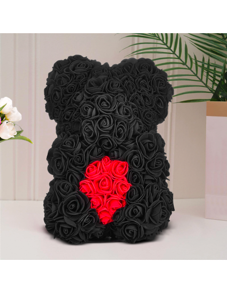 Oso de Rosas Artificiales H25cm con Envase Transparente, Idea de Regalo