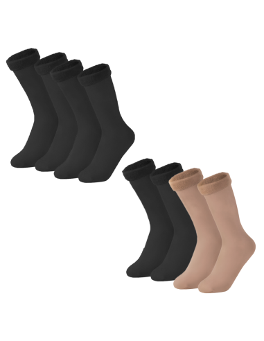 Pack 4 pares calcetines térmicos 3 negros y 1 beige unisex y talla única