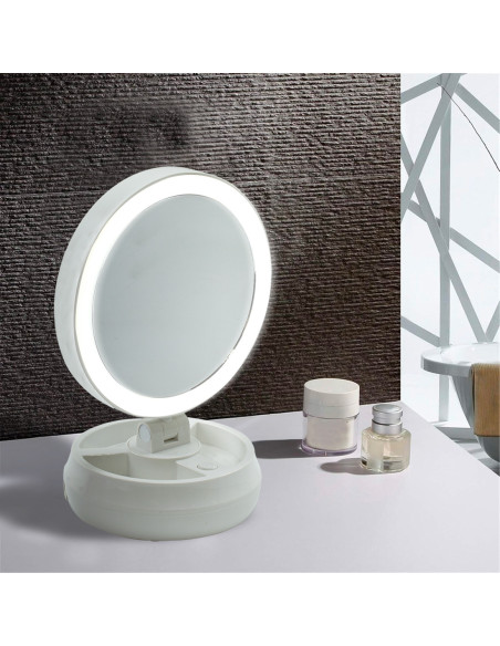 Espejo Cosmético Retroiluminado con LED de Doble Cara y Zoom 1X y 10X Recargable