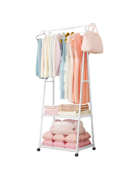 Perchero para ropa estantes almacenamiento zapatero 2 estantes ruedas de soporte