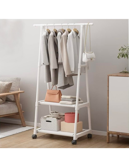 Perchero para ropa estantes almacenamiento zapatero 2 estantes ruedas de soporte