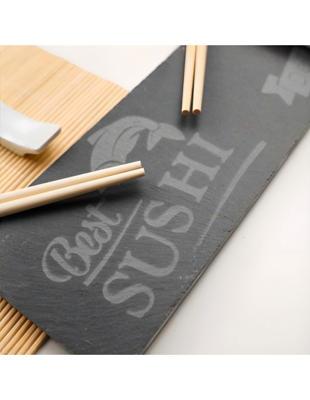 Set Sushi 2 Prs Kit de 10 pz Estera de Bambú Plato de Pizarra Palillos y Cuencos