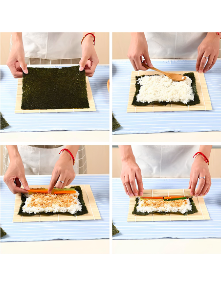 Set Sushi 2 Prs Kit de 10 pz Estera de Bambú Plato de Pizarra Palillos y Cuencos