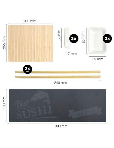 Set Sushi 2 Prs Kit de 10 pz Estera de Bambú...