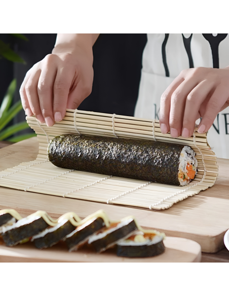 Set Sushi 2 Prs Kit de 10 pz Estera de Bambú Plato de Pizarra Palillos y Cuencos