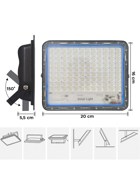 Foco LED Panel Solar Recargable 100W 101138 Crepuscular con Control Remoto IP66