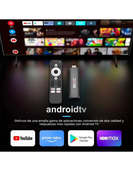 TV Stick Android Ultra HD conexión Wi-Fi y control remoto ranura para tarjeta SD