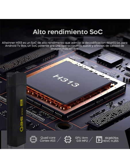 TV Stick Android Ultra HD conexión Wi-Fi y control remoto ranura para tarjeta SD