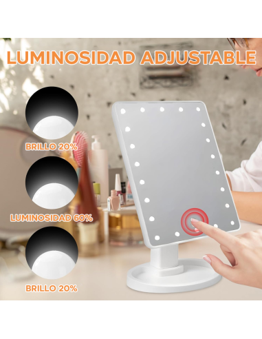 Espejo Cosmético LED Recargable, Portátil de...