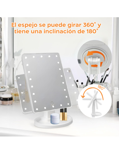 Espejo Cosmético LED Recargable, Portátil de...