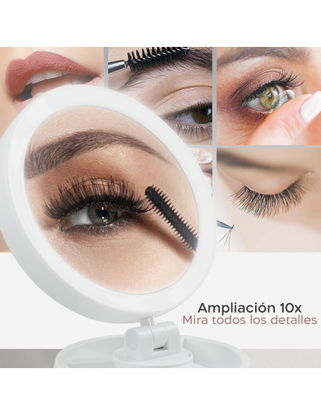 Espejo Cosmético Retroiluminado con LED de Doble Cara y Zoom 1X y 10X Recargable