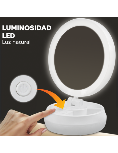 Espejo Cosmético Retroiluminado con LED de Doble Cara y Zoom 1X y 10X Recargable