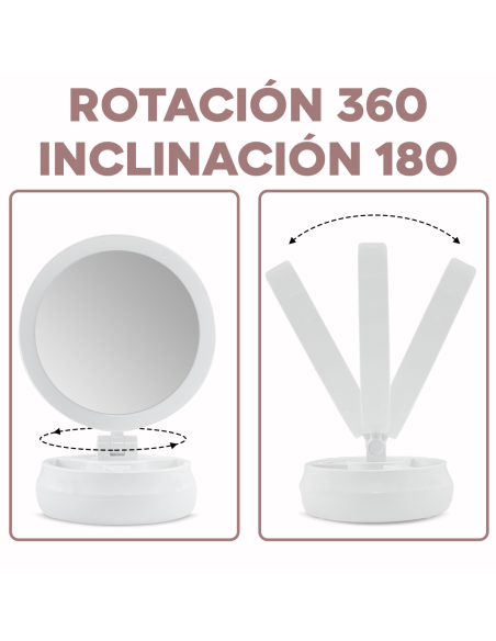 Espejo Cosmético Retroiluminado con LED de Doble Cara y Zoom 1X y 10X Recargable