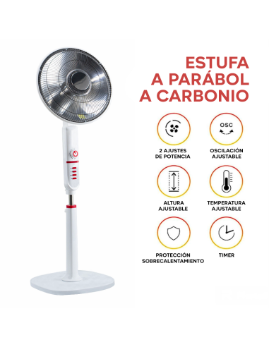 Estufa Eléctrica Parábola 49cm Fibra de Carbono...