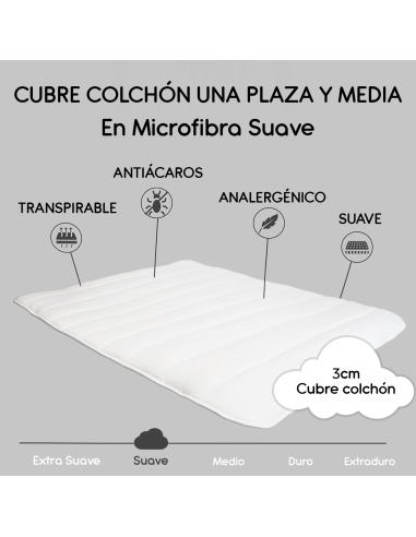 Cubre colchón cama 1 Plaza y Media 3 cm 130x200...